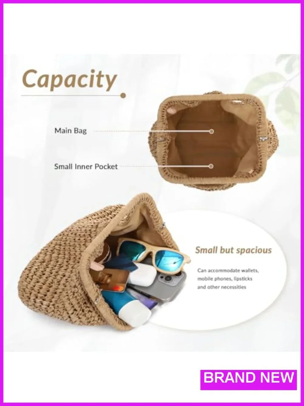 Woven Straw Dumpling Clutch Bag with Detachable Chain, Summer Beach Clutch Purse